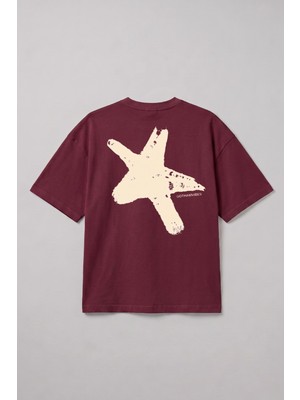 Gothamvibes Erkek Boxy Star Bordo Premium T-Shirt