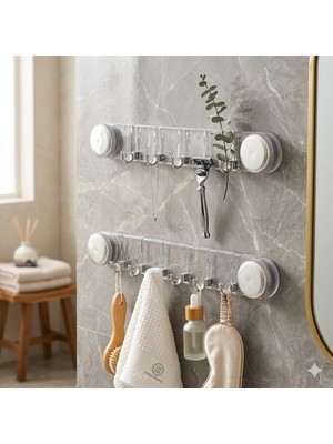 Duffa Şık Görünümlü Vakumlu ve Yapışkanlı Mutfak Banyo Askılığı Modern 5 Kancalı Vantuzlu Askı Mutfak Askısı