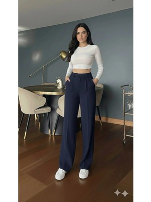 Emporya Trend Kadın Lacivert Kumaş Pantolon | Yeni Sezon | Geniş Paça