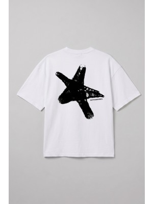 Gothamvibes Erkek Boxy Star Beyaz Premium T-Shirt