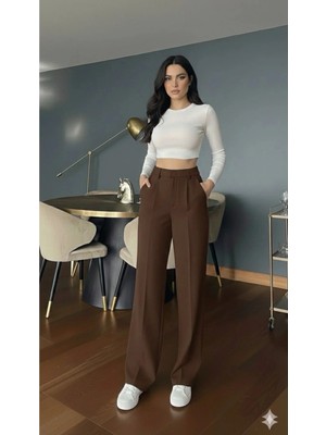 Emporya Trend Kadın Kahverengi Kumaş Pantolon | Yeni Sezon | Geniş Paça | Kemersiz