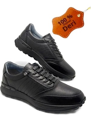 Magic Shoes Erkek Iç Dış Hakiki Deri Ultra Rahat Ortopedik Tabanlı Hafif Mevsimlik Siyah Günlük Spor Ayakkabı