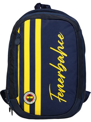 Fenerbahçe Lisanslı Sarı Lacivert Çubuklu Sırt Çantası - 3 Bölmeli Laptop Gözlü Okul Çantası