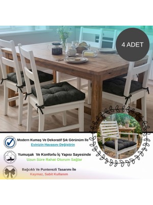 Bhomes Concept 4 Adet - 40x40 Cm Lüks Süet Dokulu  Antasit Sandalye Minderi -  %100 Silikon Elyaf Dolgulu Yıkanabilir Minder