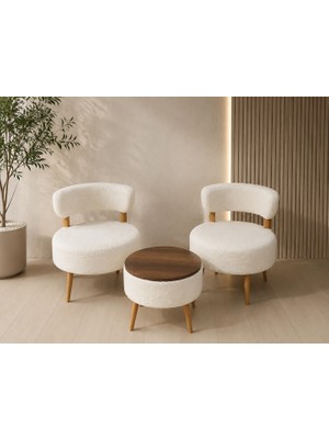 Aylive Mobilya Puf Takımı /çay Seti Ikili Koltuk Berjer ve Beyaz Puf Takımı 3 Lü Takım (Balkon, Salon ,ofis ,bahçe Takımı, Hobi Alanı, Bekleme Alanı Takımı]