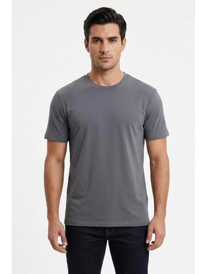 Uki Füme Comfort Fit Bisiklet Yaka Basic T-Shirt