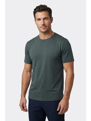 Uki Haki Modal Bisiklet Yaka T-Shirt