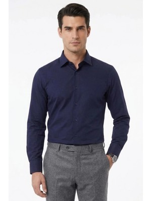 Uki Açık Lacivert Comfort Fit Uzun Kol Gömlek