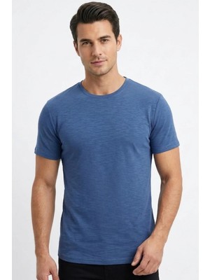 Uki Indigo Modal Bisiklet Yaka T-Shirt