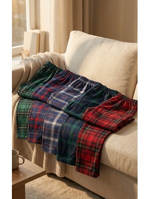 Unisex Ekose Pijama Altı 5’li Fırsat Paketi Yumuşak Dokulu Rahat Ev Giyim (Kırmızı - Lacivert - Yeşil)