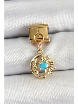 BSH Gülbay Mobilya 316L Çelik Sallantılı Ay ve Güneş Model Gold Renk Charm