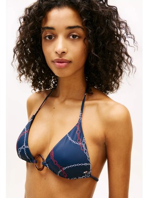 Tommy Hilfiger Kadın Üçgen Kesim Desenli Lacivert Bikini Üstü UW0UW06393-0YJ
