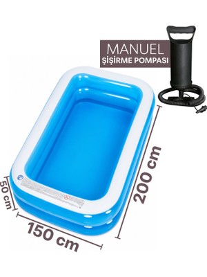 Blooma Dikdörtgen Şişme Aile Havuzu 200X150 cm Dayanıklı PVC Malzemeden Üretilmiş Büyük Boy