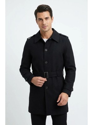 Uki Siyah Comfort Fit Trençkot