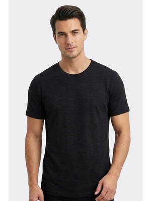 Uki Siyah Modal Bisiklet Yaka T-Shirt
