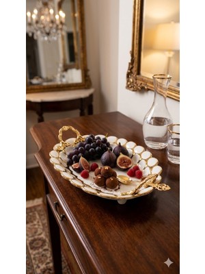 sembol 36X22 cm Oval Tepsi Beyaz-Gold