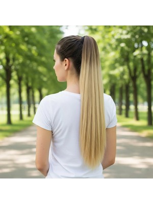 Liyuza Bağlamalı Düz At Kuyruğu - Kahve / Bal Köpüğü Ombre ve Platin Işıltılı