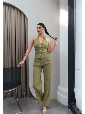 Esra Helvacı Halter Yaka Gold Aksesuarlı Ikili Takım