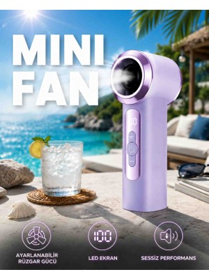 Upeka 3 Kademeli Turbo Cep Boy Mini Fan 12CM 96GR Ip Askılı Type-C Şarjlı Soğutucu El Fanı
