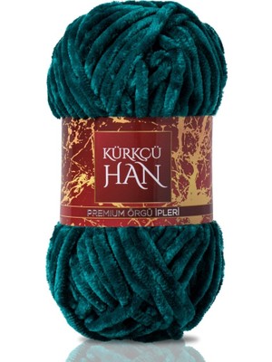 Kürkçü Han Kadife Örgü Ipi 50GR %100 Polyester Yumuşak Pofuduk Petrol Yeşili