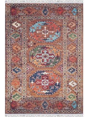 Pera Halı Etnik Kahverengi Çok Renkli Bohem Halı - 5086OU