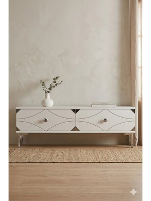 Ceneyra TSA1297BS Alfa Tv Sehpası Beyaz-Silver 120CM