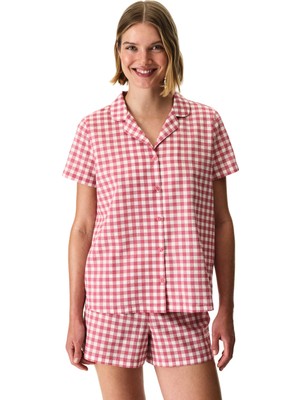 Penti Gül Kurusu Pink Gingham Gömlek Şortlu Pijama Takımı