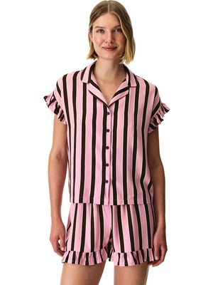 Penti Kahverengi Lily Çizgili Gömlek Şortlu Pijama Takımı