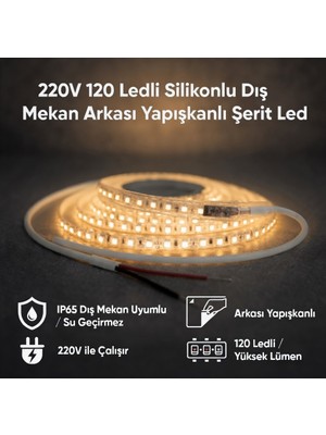 AC Aydınlatma 220V 120 LED Dış Mekan Şerit LED Gün Işığı Işık Arkası Yapışkanlı Suya Dayanıklı Dekoratif Aydınlatma