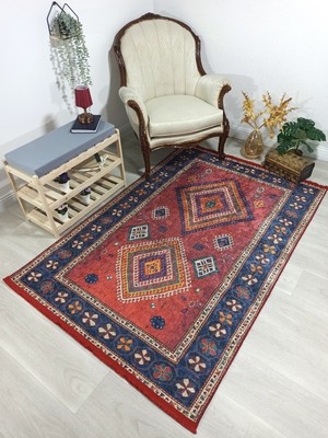 Pera Halı Etnik Madalyonlu Kırmızı ve Lacivert Bohem Halı