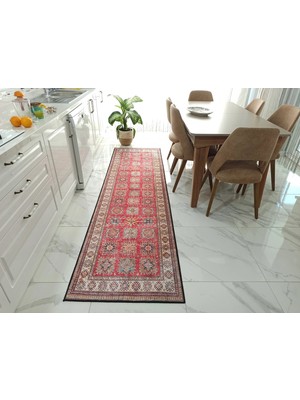 Pera Halı Geleneksel Kilim Desenli Kırmızı ve Bej Etnik Halı - 14921OU