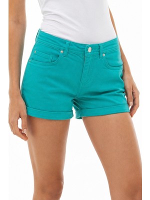 Lacoste Women's Standart Fit Cotton Jeans Shorts Kadın Pamuklu Kot Şort Turkuaz
