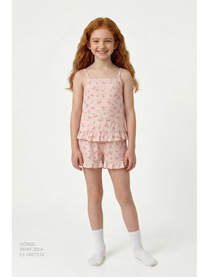Penti Bej Kız Çocuk Pinky Cherry Pamuklu Pijama Takımı