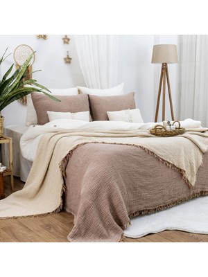 HB&Victory %100 Pamuk 4 Katlı Müslin Yatak Örtüsü Kahverengi Renk Tek Kişilik 160X230 Cm. 1 Adet Yastık Kılıfı 50X70CM.