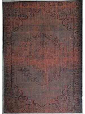 Pera Halı Eskitme Madalyon Desenli Kiremit ve Antrasit Vintage Halı - 14924OU