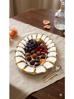 sembol 36X22 cm Oval Sunumluk Beyaz-Gold