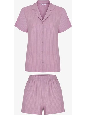 Penti Pembe Violet Gömlek Şortlu Pijama Takımı