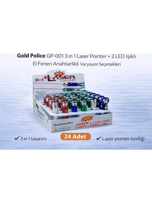 Fiberliz Gold GP-001 3 In 1 Lazer + 2 LED Işıklı El Feneri Anahtarlıklı 24 Adet