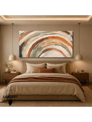 Gaagart Kanvas Tablo Panoramik Kiremit Yeşil Krem Fırça Darbeleri 120x60 cm Modern Tasarım Tek Parçalı