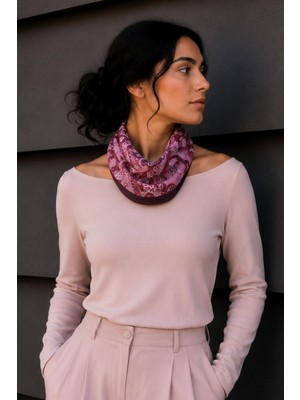 Afvente Otantik Şal Desen Bordo-Gül Kurusu Soft Bandana Fular 50X50 cm