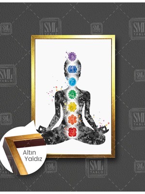 SML Tablo Yoga Yapan Kadın Meditasyon Çakralar Dikey Çerçeveli Kanvas Tablo