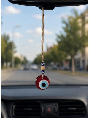Nazar Boncuğu Dikiz Aynası Süsü Kırmızı Renkli 3 cm Duvar Süsü El Yapımı Cam Kapı Süsü