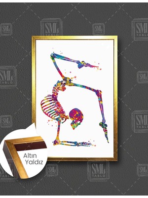 SML Tablo Yoga Yapan Iskelet Adam Yoga Meditasyon Dikey Çerçeveli Kanvas Tablo