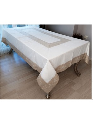 Sipariş Box Keten Nakışlı Ajürlü 170X275 Masa Örtüsü