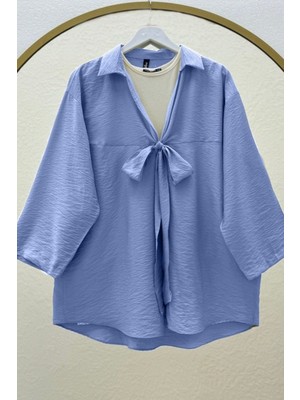 Moda Morfo Önden Bağlamalı Yazlık Kimono -Mavi