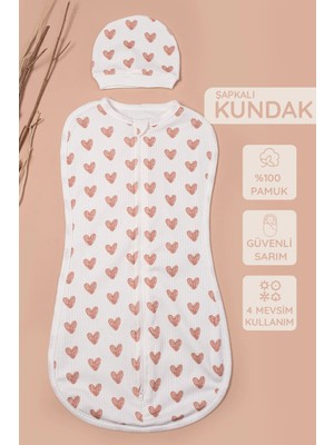 Vauva Yenidoğan Şapkalı Kundak Çift Taraf Fermuarlı %100 Pamuk