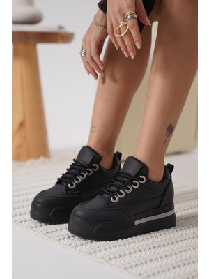 Zerenyus Lunora Premium Yüksek Taban Siyah 8 cm Gizli Topuk Kadın Sneaker
