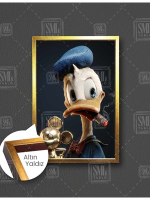 SML Tablo Puro Içen Ördek Donald Duck Varyemez Amca Mafya Dikey Çerçeveli Kanvas Tablo