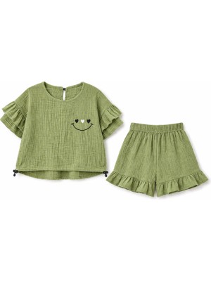 Baby Lory Kids Store Kız Çocuk Gülen Yüz Detaylı Şortlu Takım