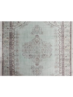 Pera Halı Eskitme Madalyon Desenli Su Yeşili Vintage Halı - 14914OU
